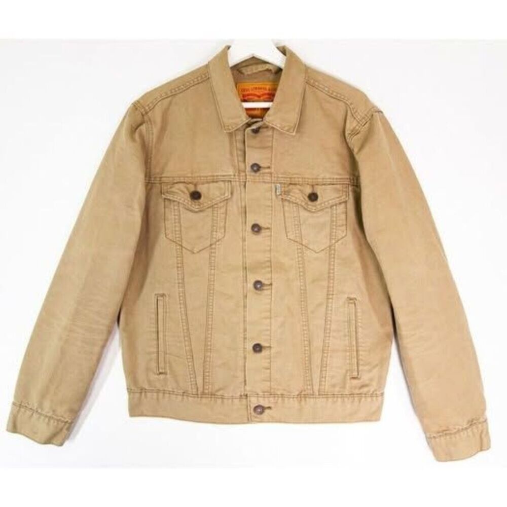 Levis Button Up The Trucker Jacket Collared Pockets Mens Size Medium Natural Tan
